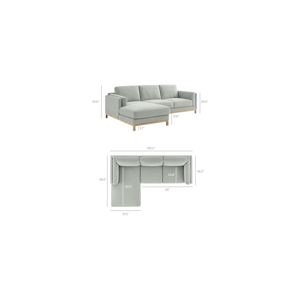 Modway Roscoe Left-Facing Sectional Sofa with Chaise in Mist - 2-Piece Mélange Chenille Fabric Deep Seat Couch, L Shaped Modular for Living Room or Lounge