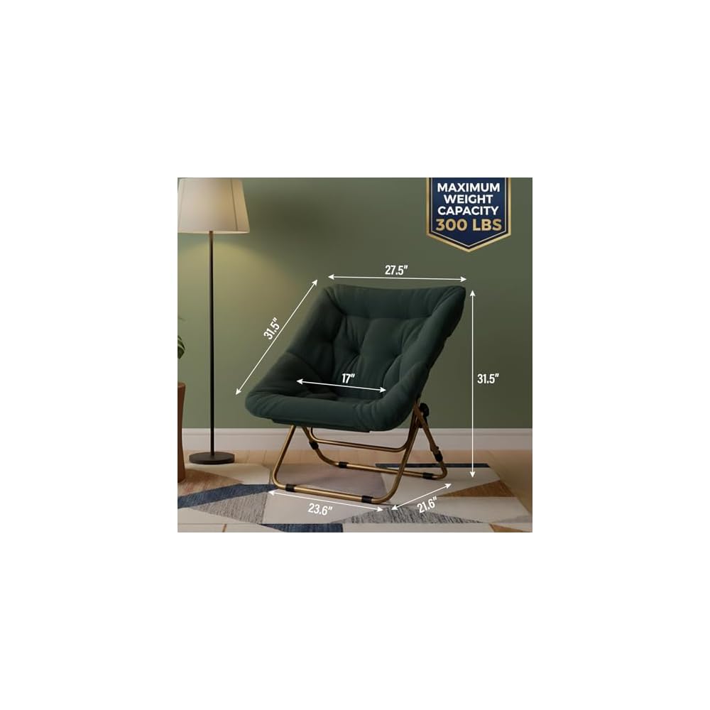Tiita Comfy Folding Saucer Chair for Adults, Moon Chair, Green