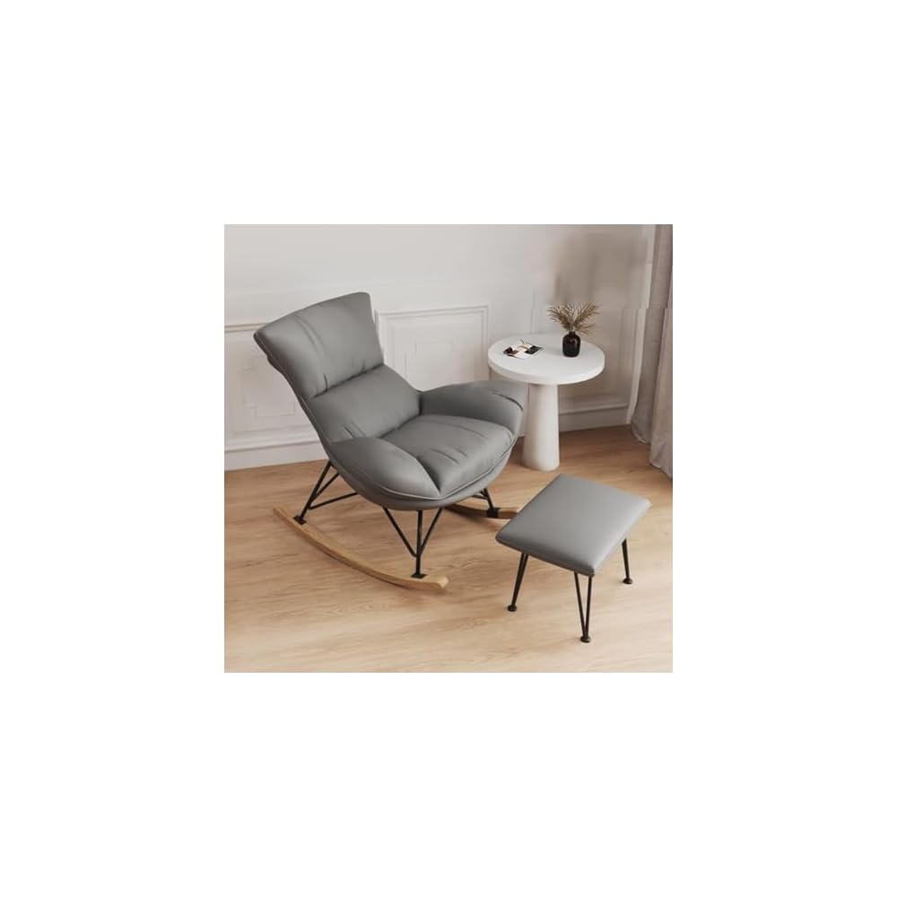 Living Room Sofa Rocking Chair Recliner,Leisure Rocking Chair, Soft Rocking Chair with Footstool,Comfy Upholstered Rocking Chair,Glider Rocker(Grey)