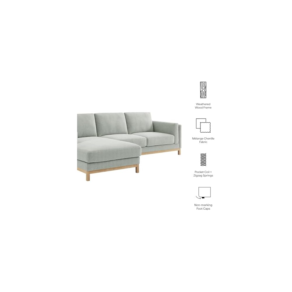 Modway Roscoe Left-Facing Sectional Sofa with Chaise in Mist - 2-Piece Mélange Chenille Fabric Deep Seat Couch, L Shaped Modular for Living Room or Lounge