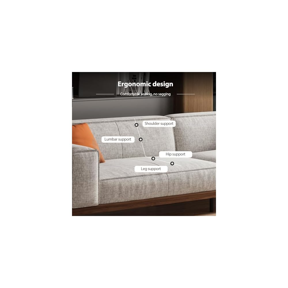 110.24" Mid‑Century 4‑seat Cotton‑Linen Sofa with Throw Pillow