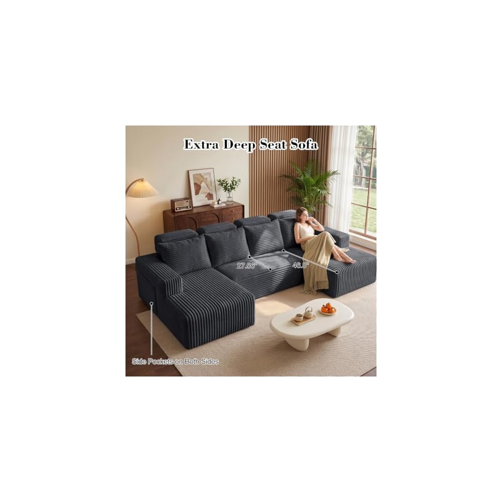 113'' Modular Sectional Boneless Couches for Living Room,Grey