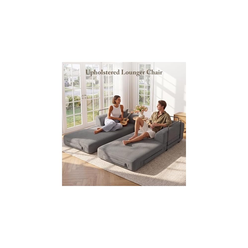 Cloud Boneless Couch Futon Sofa Bed, 5-in-1 Convertible Sofa Bed Pull Out Couch Sleeper Sofa Compressed Loveseat, 70" High-Density Sponge & Corduroy Fabric Futon Daybed for Living Room Bedroom (Gray)