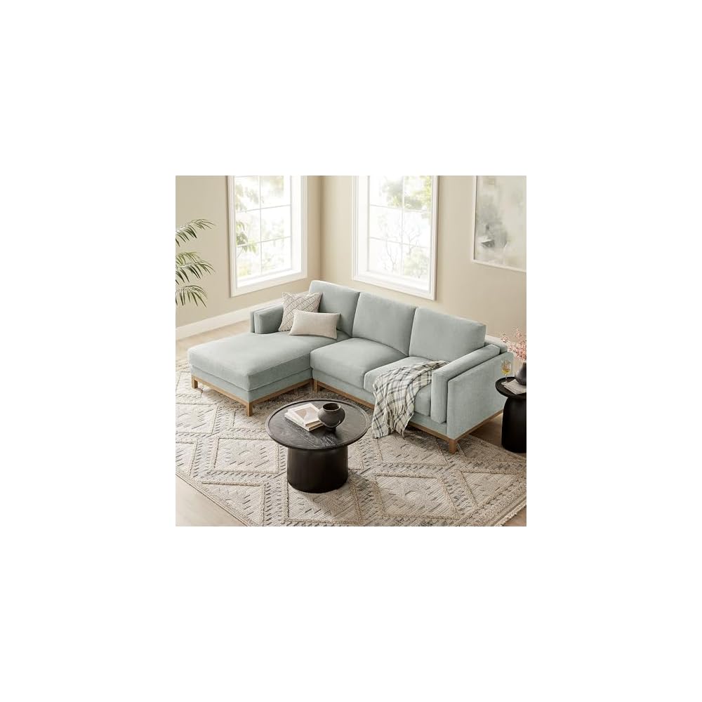 Modway Roscoe Left-Facing Sectional Sofa with Chaise in Mist - 2-Piece Mélange Chenille Fabric Deep Seat Couch, L Shaped Modular for Living Room or Lounge