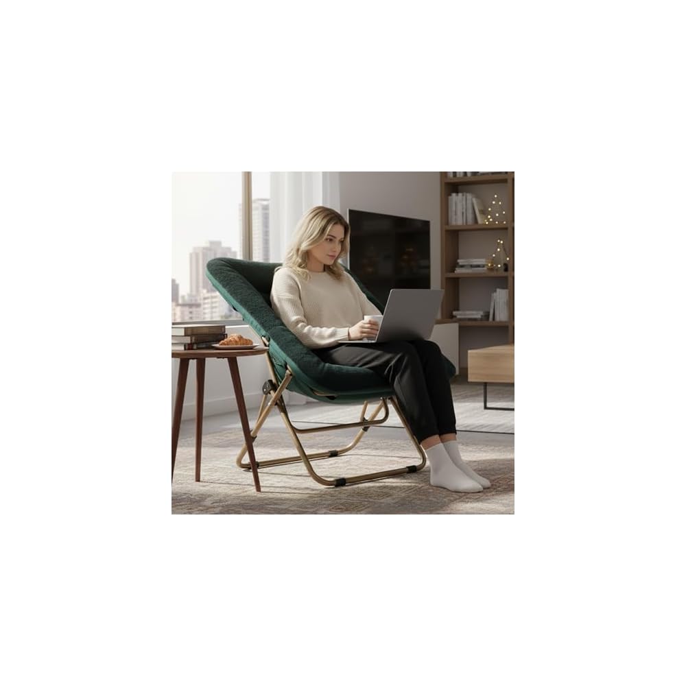 Tiita Comfy Folding Saucer Chair for Adults, Moon Chair, Green