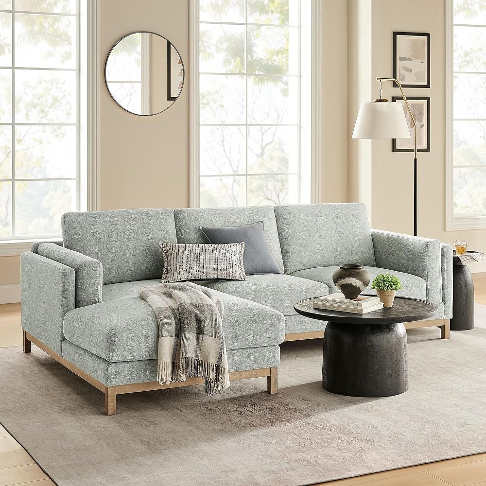 Modway Roscoe Left-Facing Sectional Sofa with Chaise in Mist - 2-Piece Mélange Chenille Fabric Deep Seat Couch, L Shaped Modular for Living Room or Lounge