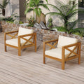 Christopher Knight Home Byrd Acacia Wood Outdoor Club Chair Set of 2 with Removable Cushion, Wooden Patio Accent Chair Set with Cushion, Poolside Garden Patio Furniture Set Armchair, Teak+Beige